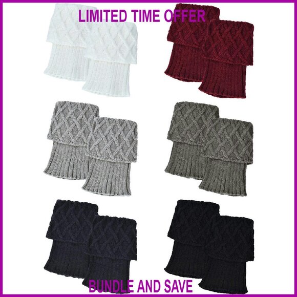 6 Pairs Knitted Boot Socks Leg Warmers Acrylic Blend Stretchy Winter